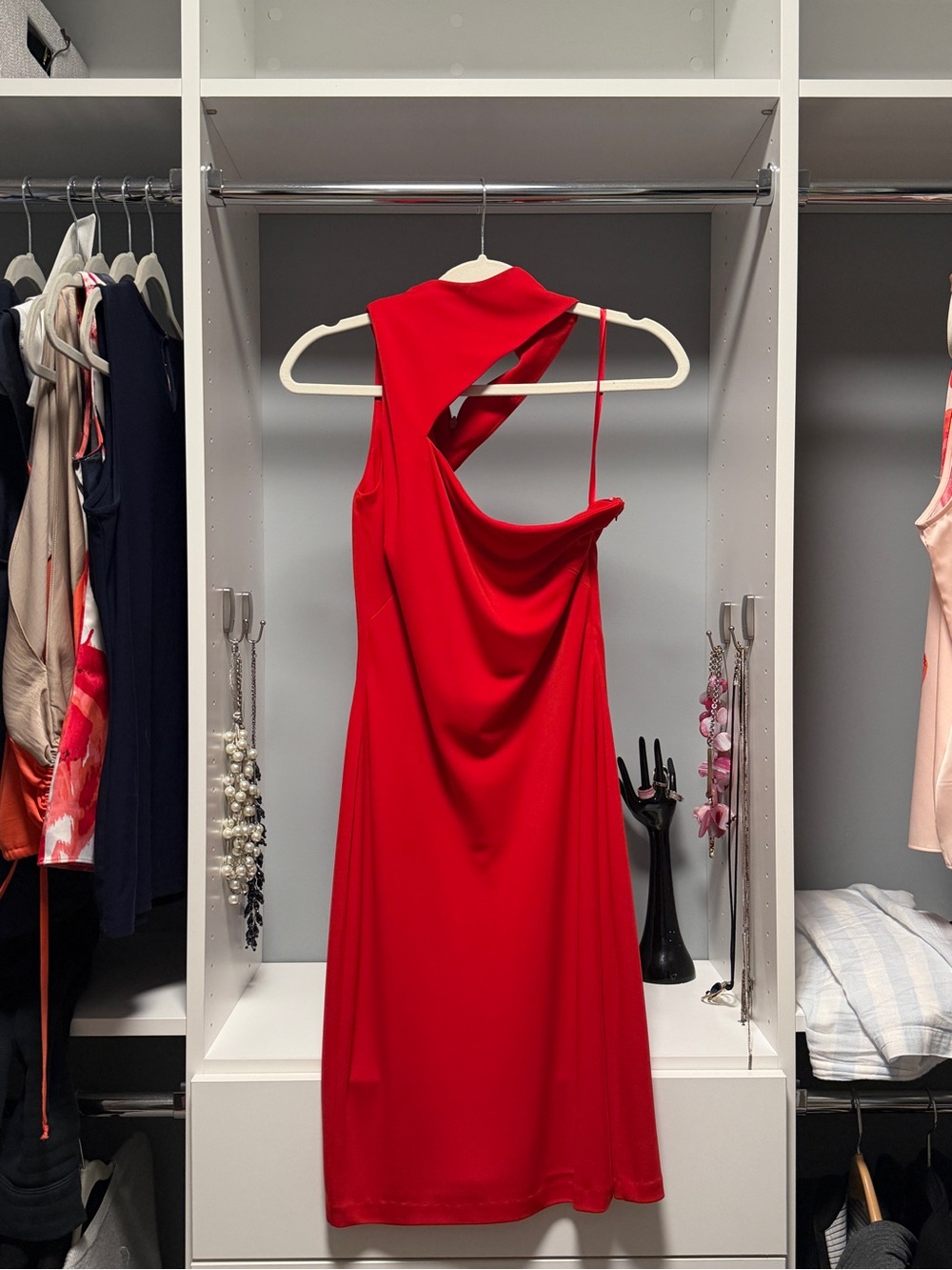 Ralph Lauren Red One-Shoulder Draped Cocktail Dress